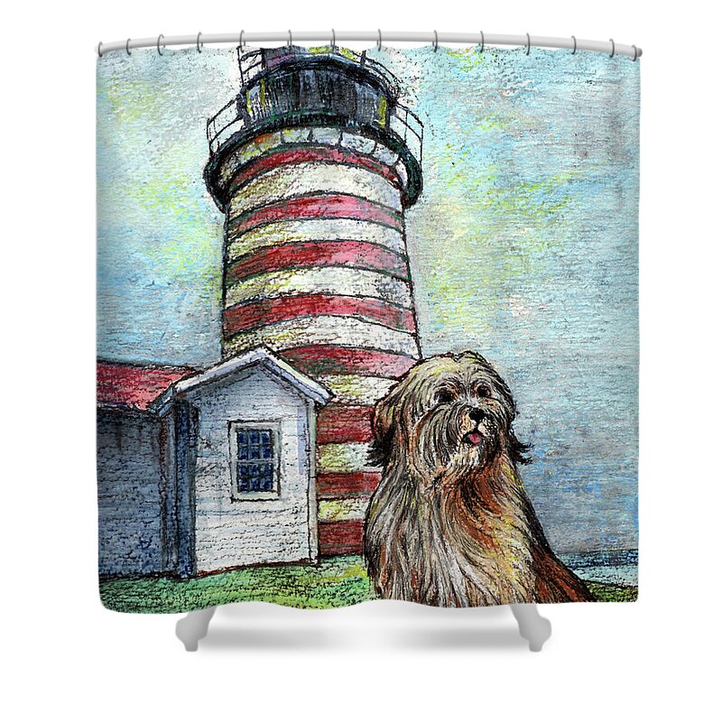West Quoddy Head Shower Curtain featuring the mixed media West Quoddy Head by AnneMarie Welsh