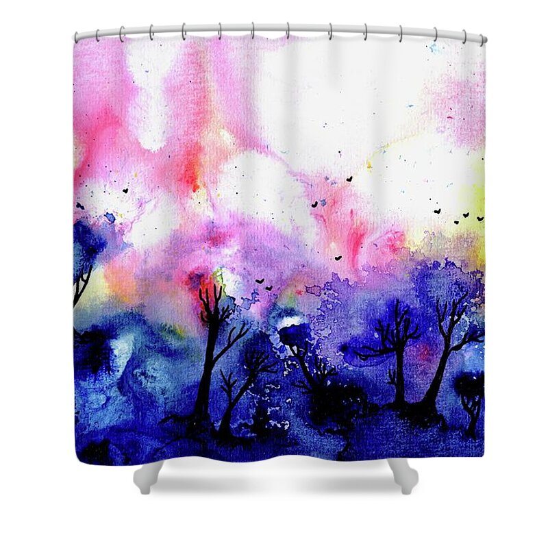 West Sky Shower Curtain featuring the painting West Sky by Kume Bryant