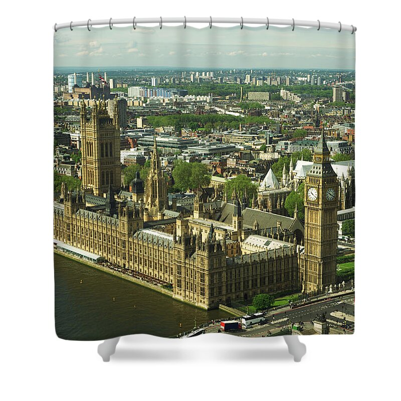 English Culture Shower Curtain featuring the photograph Westminster Palace London Skyline From by Peskymonkey