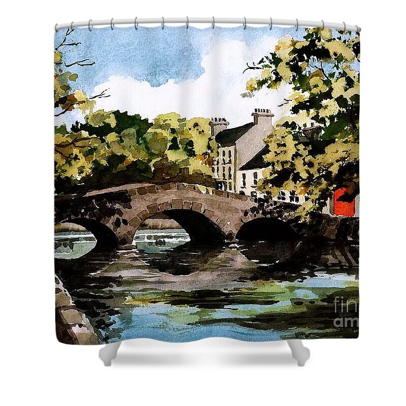 Mayo Shower Curtain featuring the painting Westport, for the craic, Co Mayo. by Val Byrne