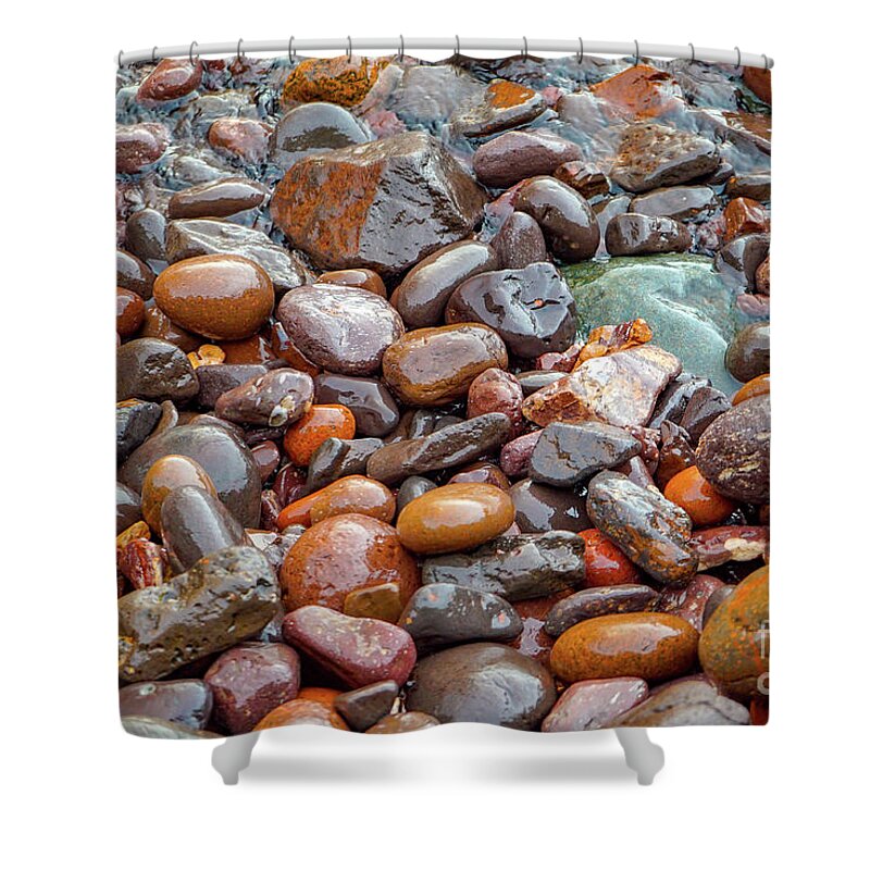 Textured Shower Curtain featuring the photograph Wet Beach Stones by Susan Rydberg