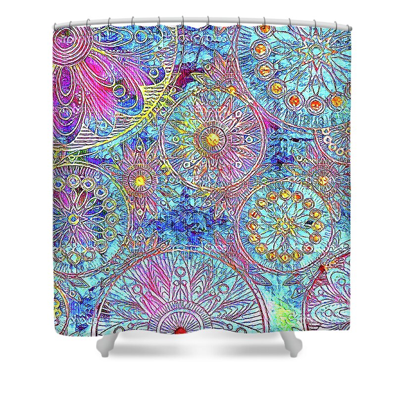 Digital Shower Curtain featuring the digital art Wheels 19 by Toni Somes