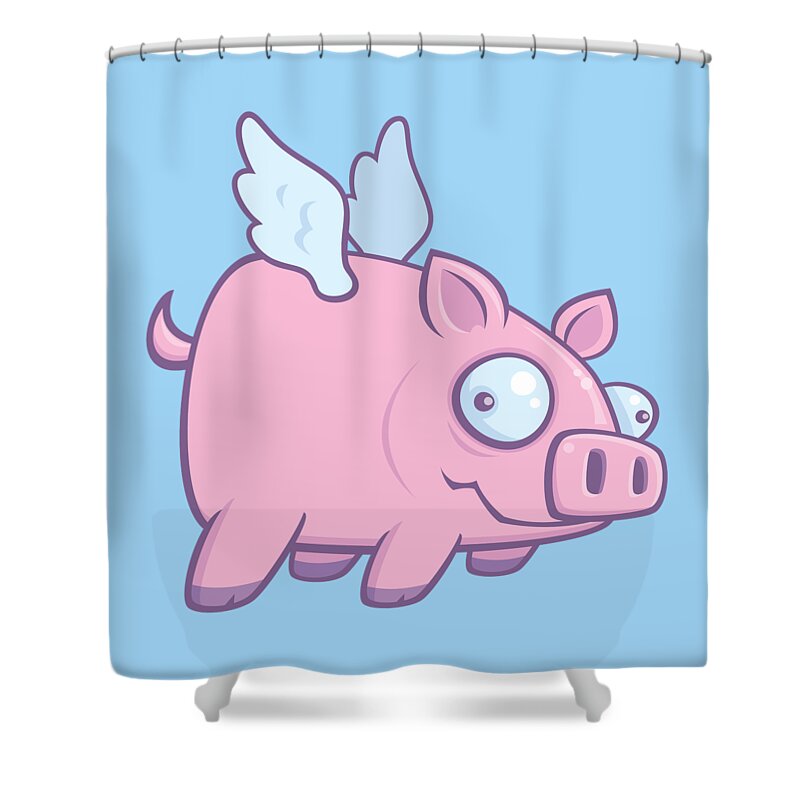Animal Shower Curtain featuring the digital art When Pigs Fly by John Schwegel
