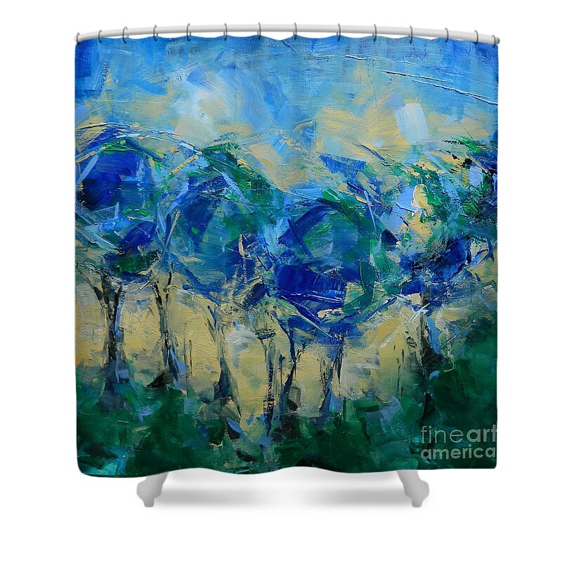 Trees Shower Curtain featuring the painting Whispering Wind I by Dan Campbell