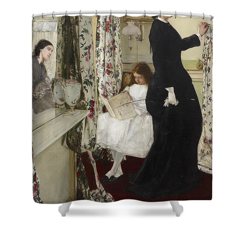 B1019 Shower Curtain featuring the painting Harmony in Green and Rose The Music Room, 1861 by James Abbott Mcneill Whistler
