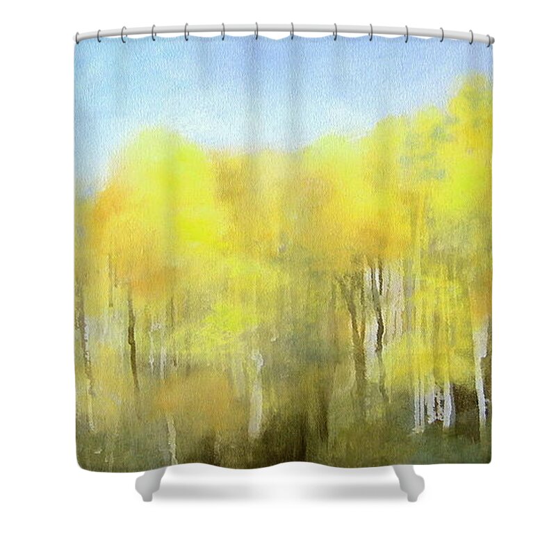 Landscape Shower Curtain featuring the painting White Birch by Keiko Richter