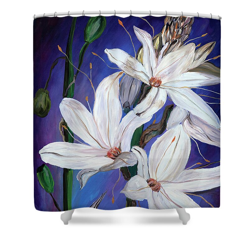 Flower Shower Curtain featuring the drawing White flower by Ofra Wolf