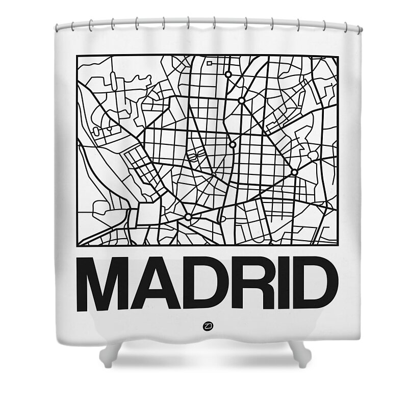  Shower Curtain featuring the digital art White Map of Madrid by Naxart Studio