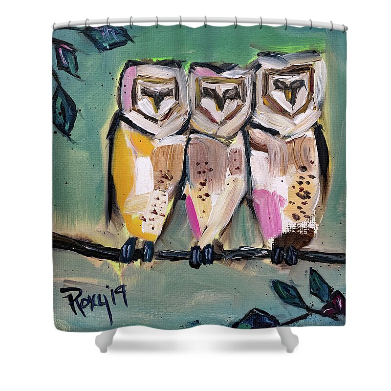 Owls Shower Curtain featuring the painting White Owls by Roxy Rich