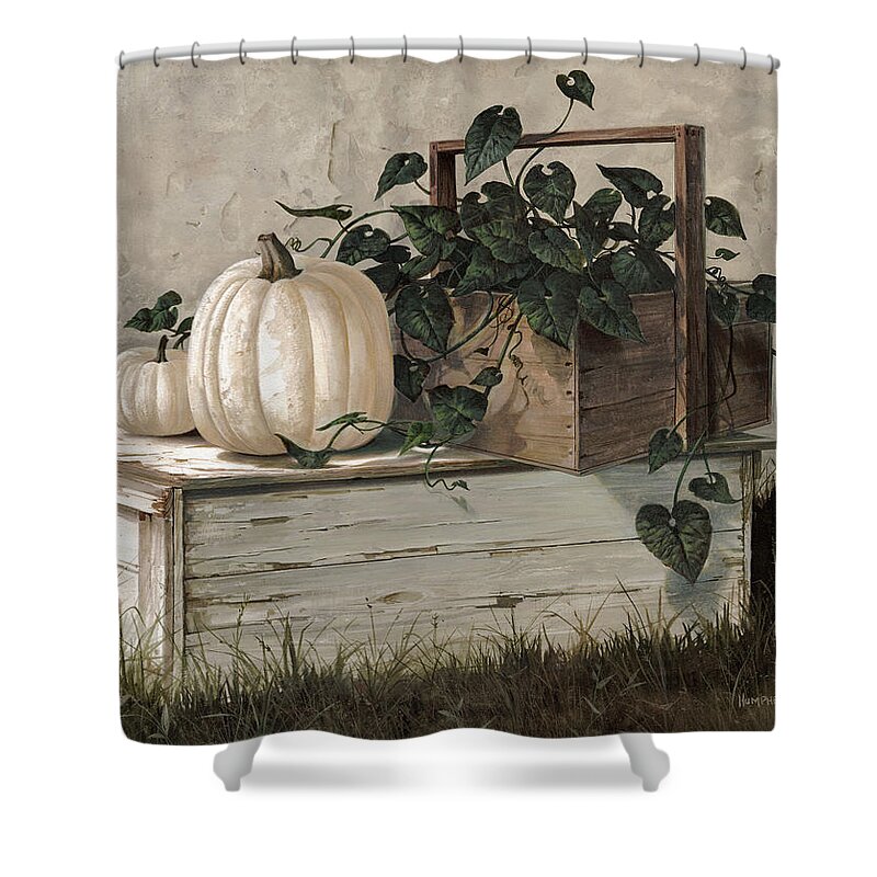 Michael Humphries Shower Curtain featuring the painting White Pumpkins by Michael Humphries