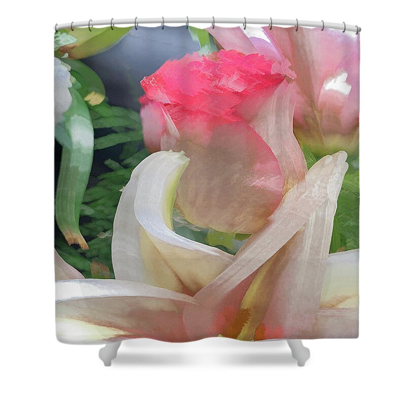 Abstract Shower Curtain featuring the photograph White Rose Petal Abstract by Phillip Rubino