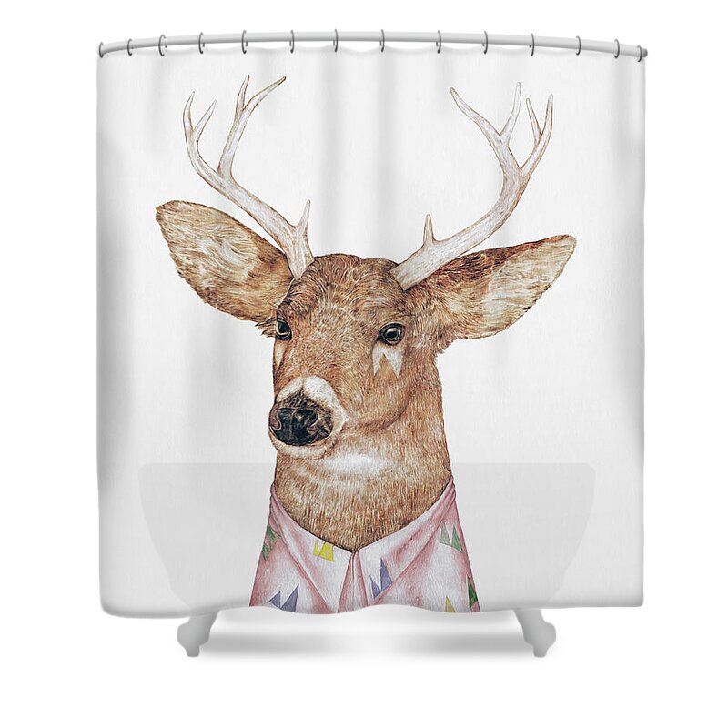 Deer Shower Curtain featuring the painting White-Tailed Deer by Animal Crew