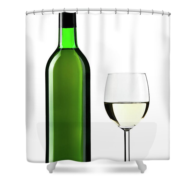 Shadow Shower Curtain featuring the photograph White Wine Bottle With Wine Glass by Domin domin