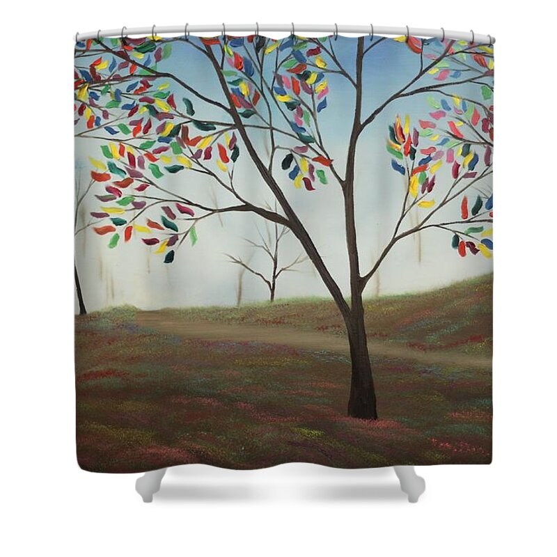 Landscape Shower Curtain featuring the painting Wild Flower Lane by Berlynn