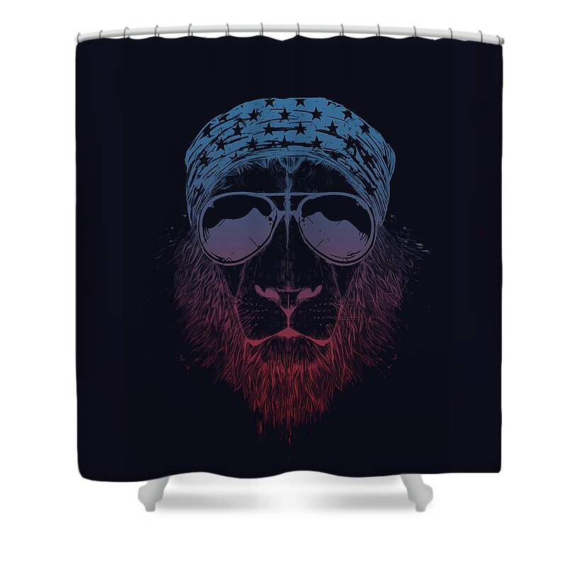 Lion Shower Curtain featuring the drawing Wild lion by Balazs Solti