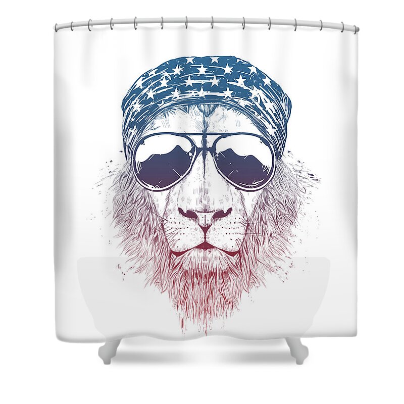 Lion Shower Curtain featuring the drawing Wild lion II by Balazs Solti