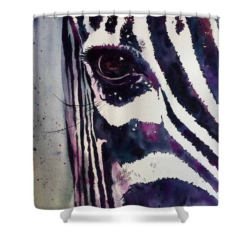 Zebra. Africa. Safari. Shower Curtain featuring the painting Wild One by Michal Madison