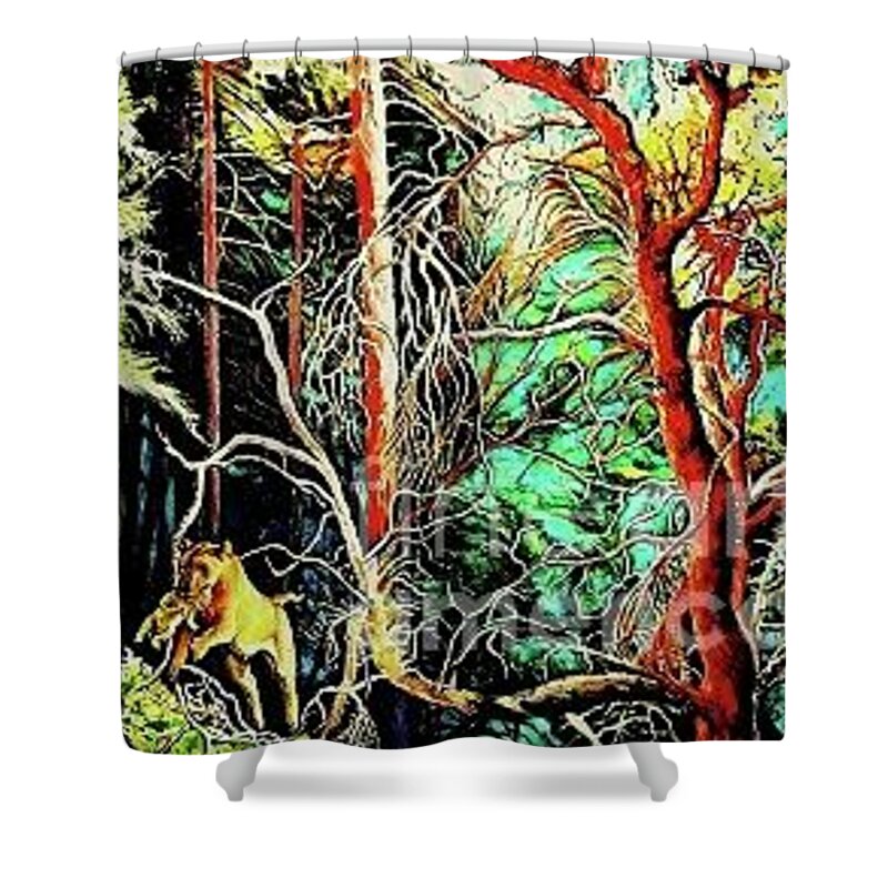 Wildfires Shower Curtain featuring the painting Wildfires in Forest by Dmitri Ivnitski