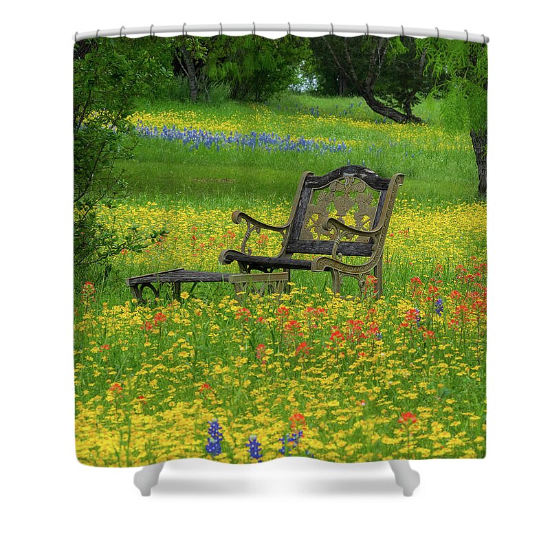 Texas Wildflowers Shower Curtain featuring the photograph Wildflower Retreat by Johnny Boyd