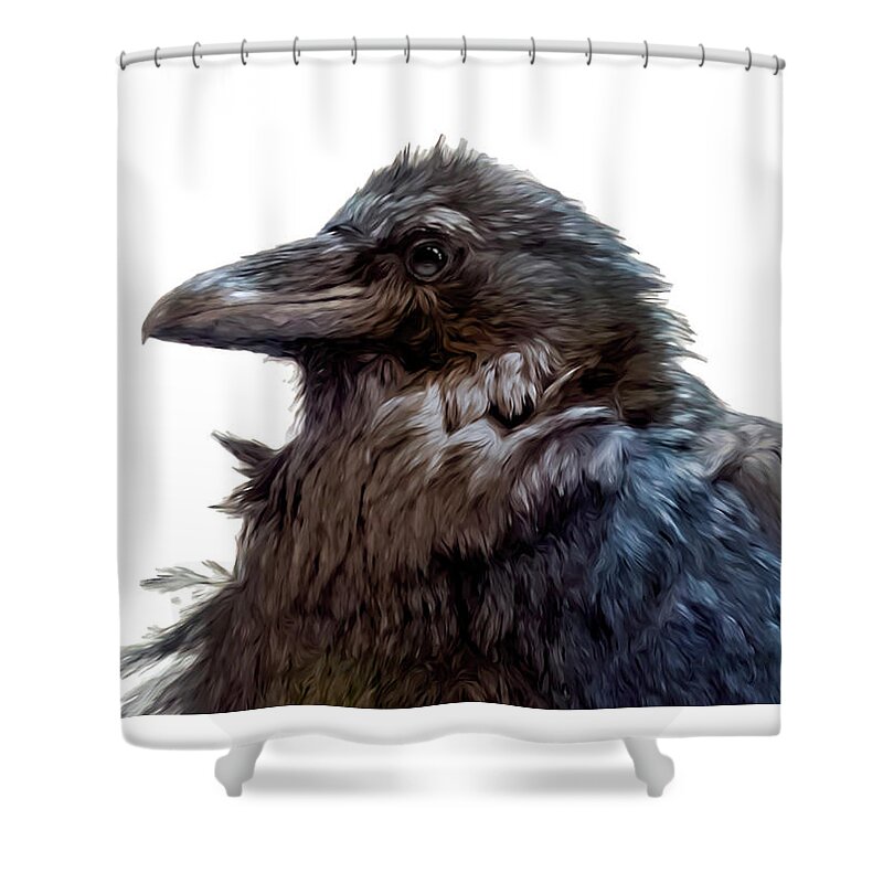 Raven Mug Gift Shower Curtain featuring the painting Wiley Raven by Jeanette Mahoney