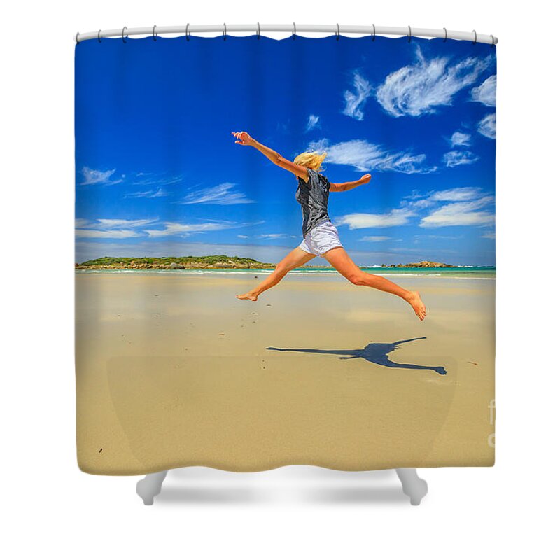 Western Australia Shower Curtain featuring the photograph William Bay NP jumping by Benny Marty