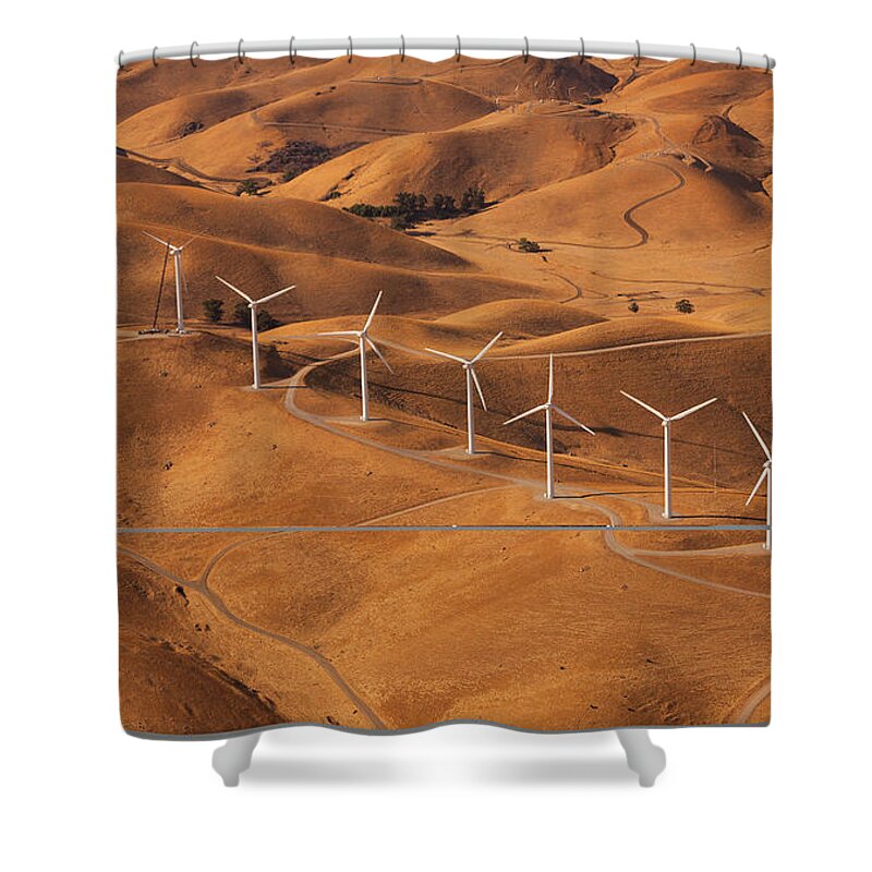 Scenics Shower Curtain featuring the photograph Wind Generators In The Landscape Of The by Mint Images - Art Wolfe