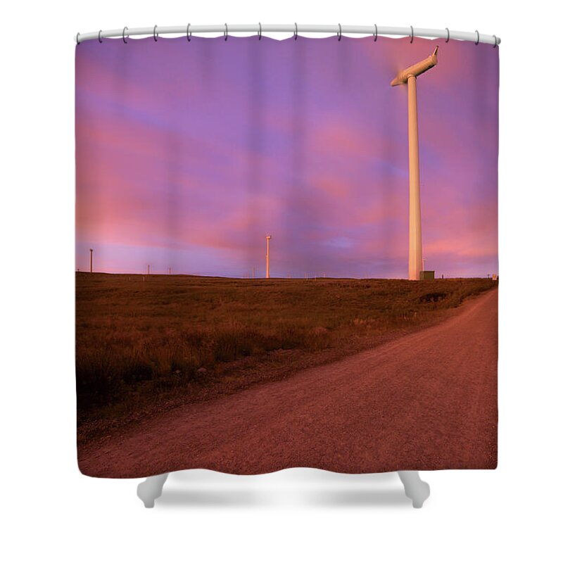 Environmental Conservation Shower Curtain featuring the photograph Wind Turbines At Night by Photography By Spencer Bowman