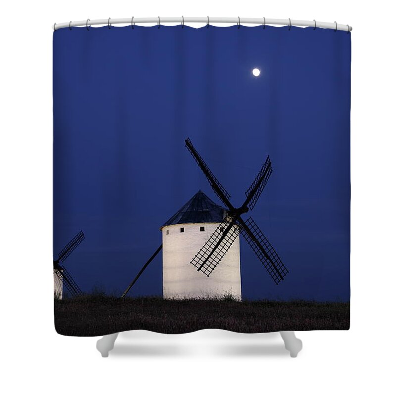 Environmental Conservation Shower Curtain featuring the photograph Windmills At Night by Israel Gutiérrez Photography