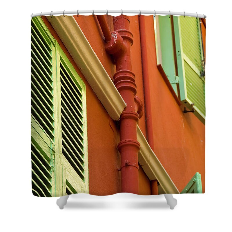 Orange Color Shower Curtain featuring the photograph Window Shutters, Monte Carlo, Monaco by Donovan Reese