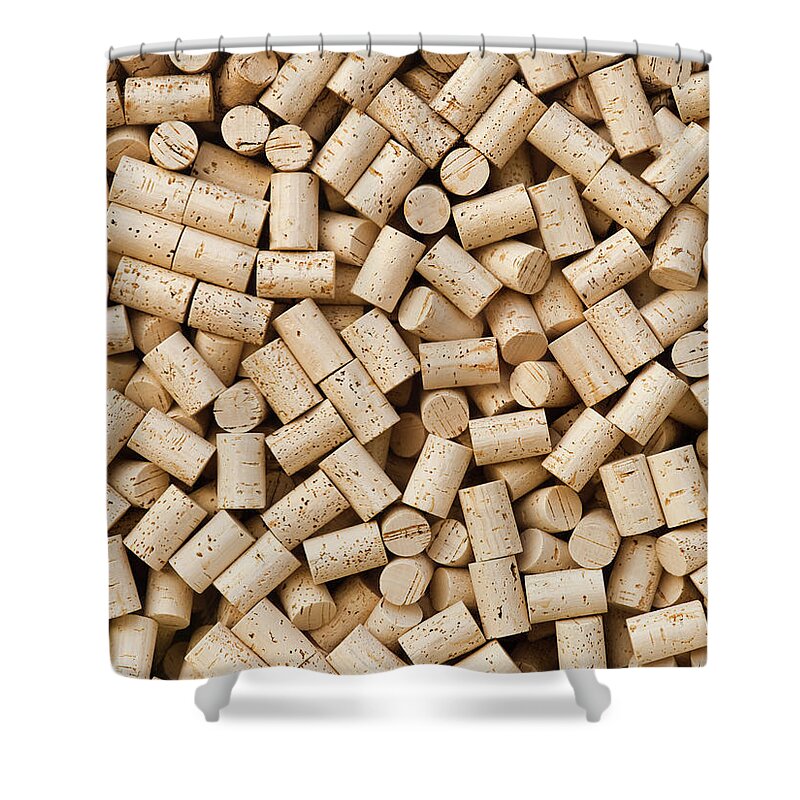 Alcohol Shower Curtain featuring the photograph Wine Bottle Cork Background by Pgiam