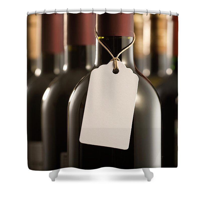 Alcohol Shower Curtain featuring the photograph Wine Bottles And Label by Markswallow
