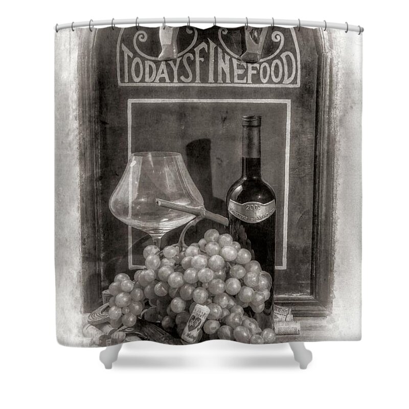 Wine Shower Curtain featuring the digital art Wine BW Still Life by Stefano Senise