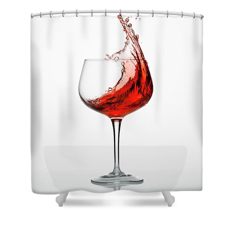 White Background Shower Curtain featuring the photograph Wine Splash In A Glass by Don Farrall