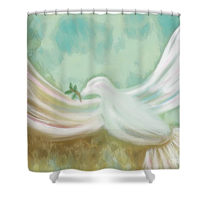 Prophetic Shower Curtain featuring the mixed media Wings of Peace by Jessica Eli