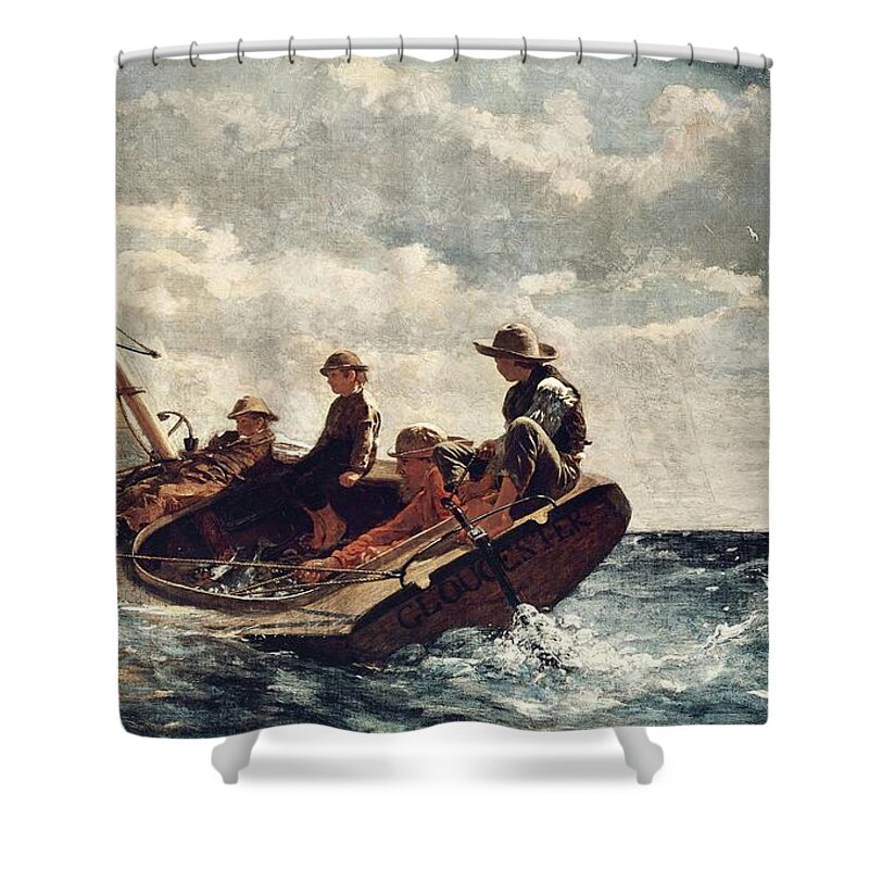 Painting Shower Curtain featuring the painting Winslow Homer Breezing Up -A Fair Wind-. Date/Period 1873 - 1876. Painting. by Winslow Homer
