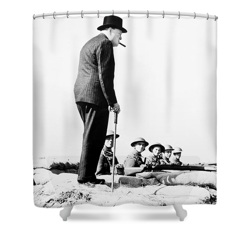 Winston Churchill Visiting Coastal Defences Near Dover In 1940 Shower Curtain featuring the photograph Winston Churchill Visiting Coastal Defences Near Dover In 1940, Photo by English Photographer