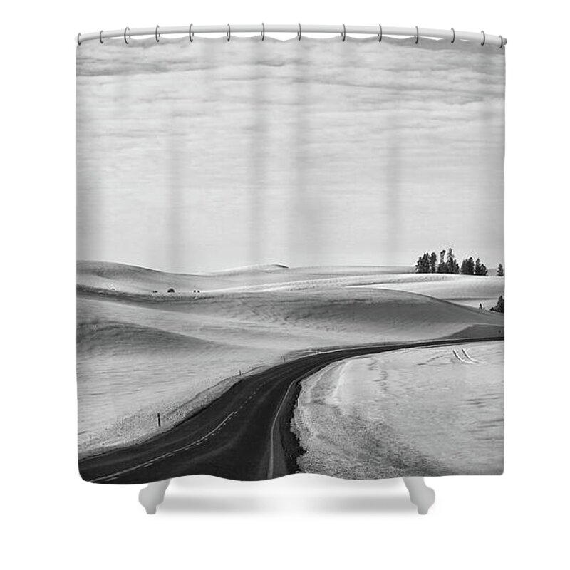 Winter Shower Curtain featuring the photograph Winter Country Road 2 BW by Tatiana Travelways