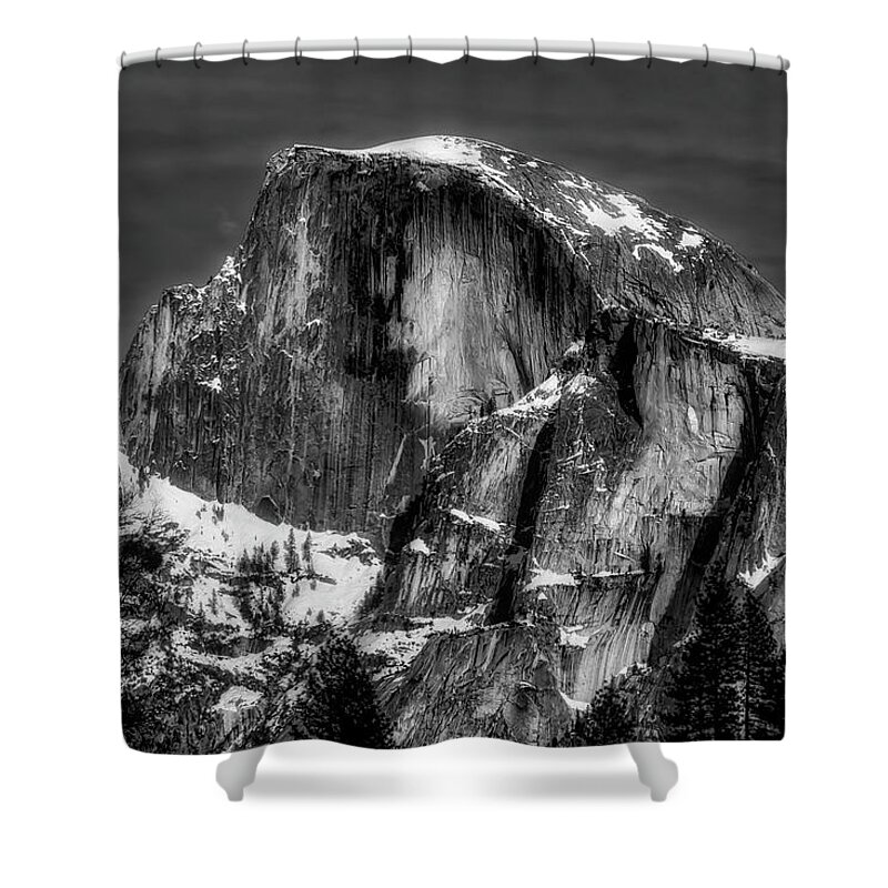 Half Dome Shower Curtain featuring the photograph Winter Half Dome In Black And White by Garry Gay
