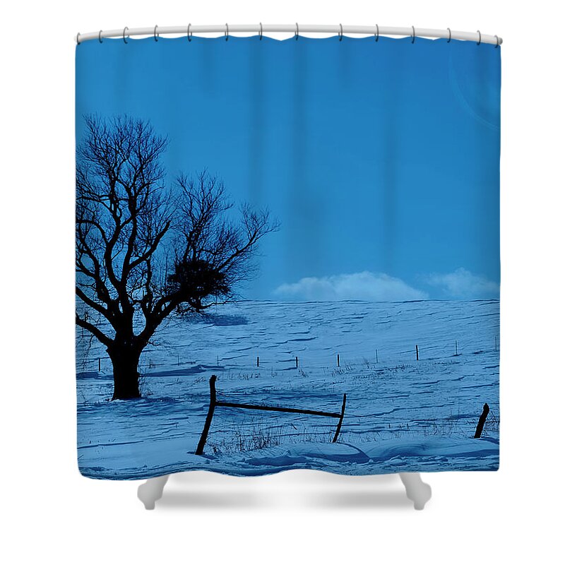 Winter Shower Curtain featuring the photograph Winter Moon Light Landscape by Sandra J's