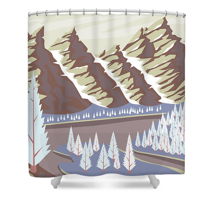 Tranquility Shower Curtain featuring the digital art Winter Mountain Scene by Sam Morrison