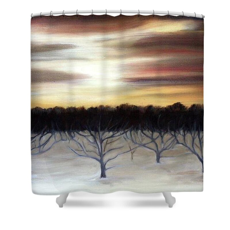 Landscape Shower Curtain featuring the painting Winter Orchard by Sarah Lynch