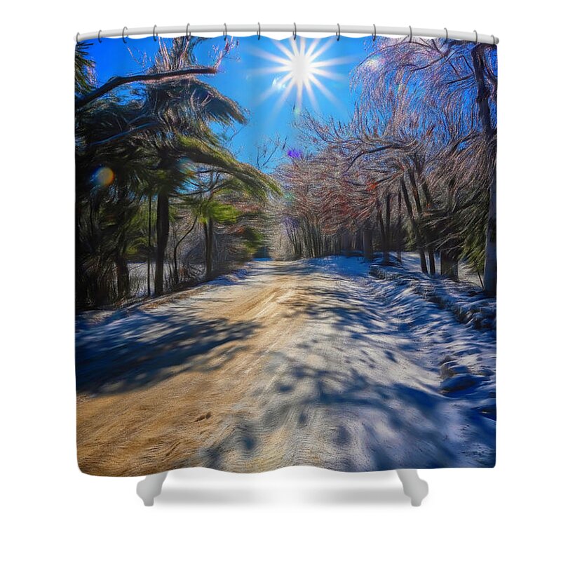 Spofford Lake New Hampshire Shower Curtain featuring the photograph Winter Road by Tom Singleton