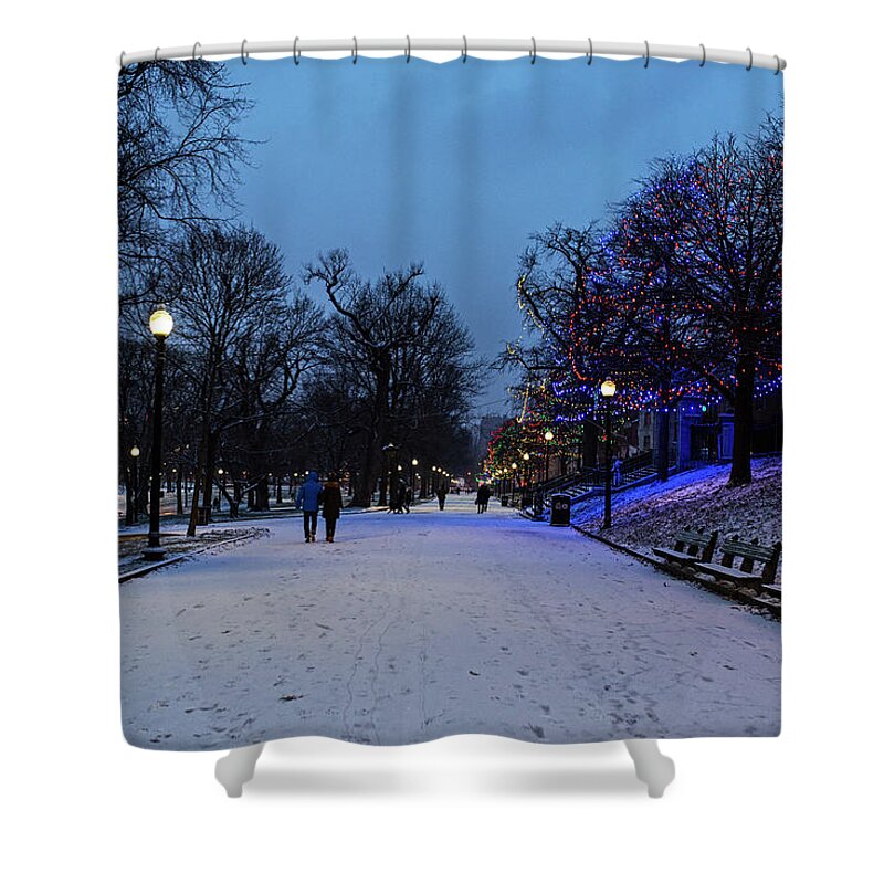 Boston Shower Curtain featuring the photograph Winter Stroll through the Boston Common Christmas Lights Boston MA by Toby McGuire