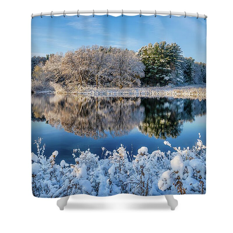 Uw Madison Arboretum Shower Curtain featuring the photograph Winter's Reflection by Brad Bellisle