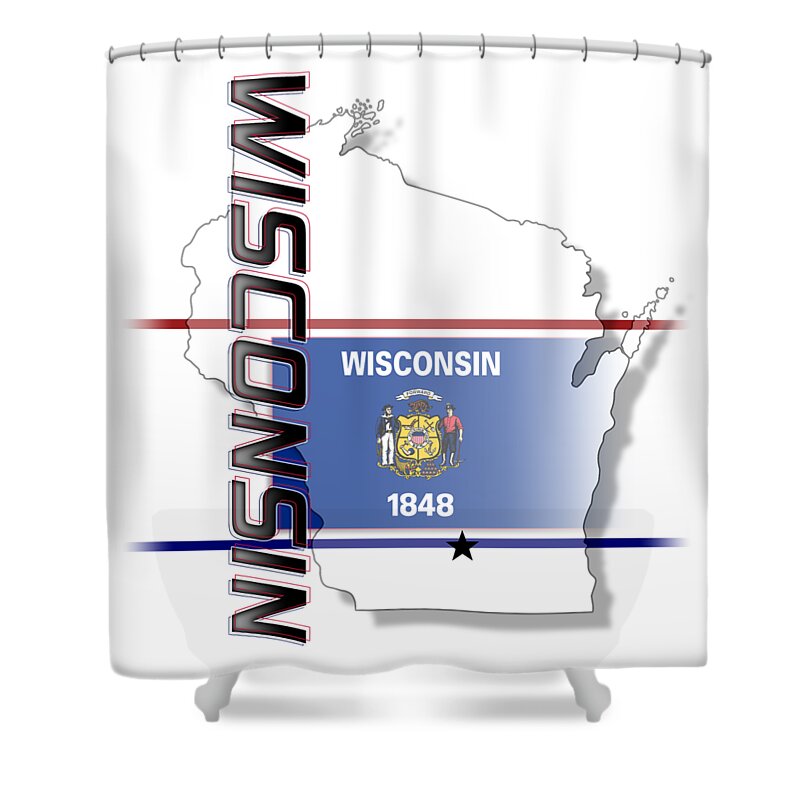 Wisconsin Shower Curtain featuring the digital art Wisconsin State Vertical Print by Rick Bartrand