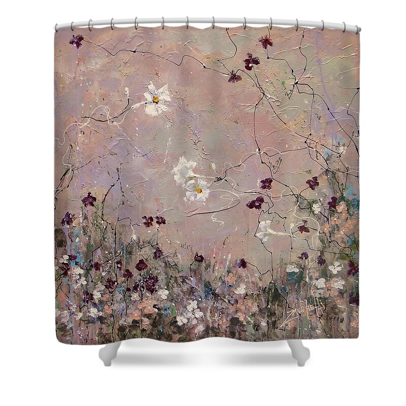Flowers Shower Curtain featuring the painting Wispy by Laura Lee Zanghetti