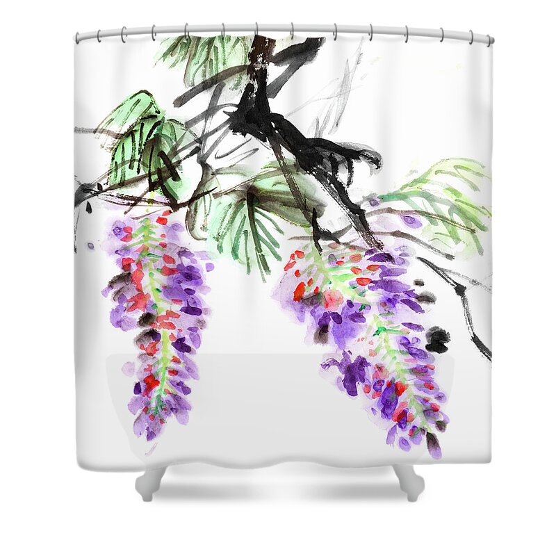 Chinese Culture Shower Curtain featuring the digital art Wisteria Flowers by Vii-photo