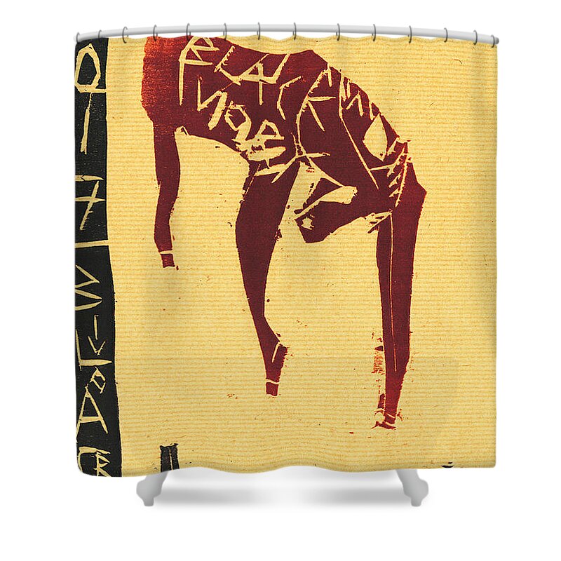 Wolf Shower Curtain featuring the relief Wolf Black Ivory Woodcut 7 by Edgeworth Johnstone