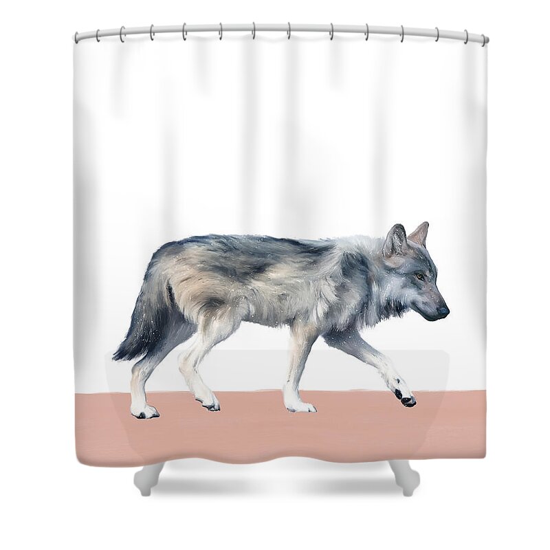 Wolf Shower Curtain featuring the painting Wolf on Blush by Amy Hamilton