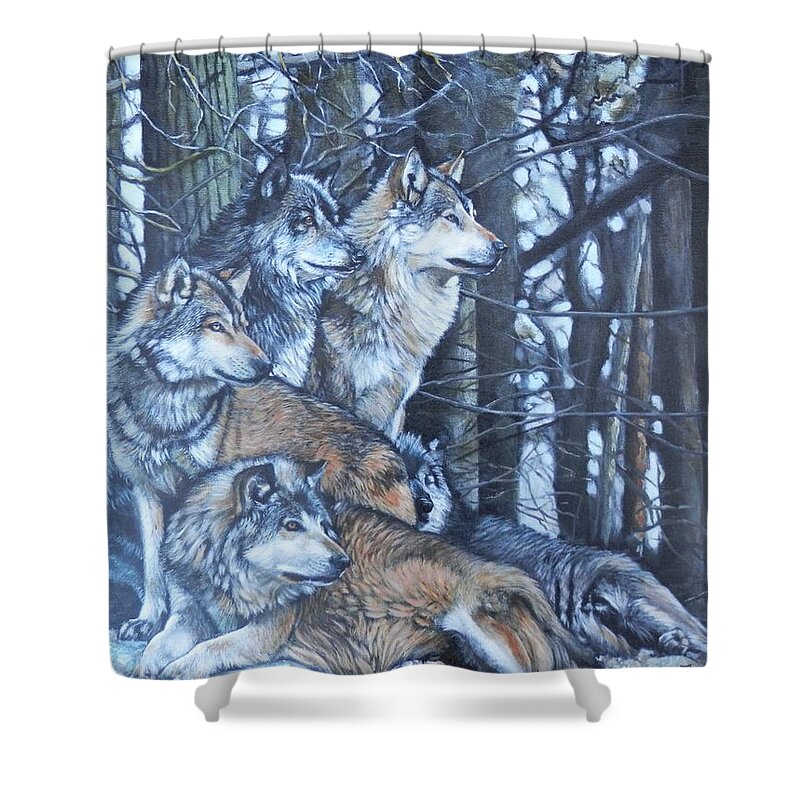 Wolf Shower Curtain featuring the painting Wolf Pack by John Neeve
